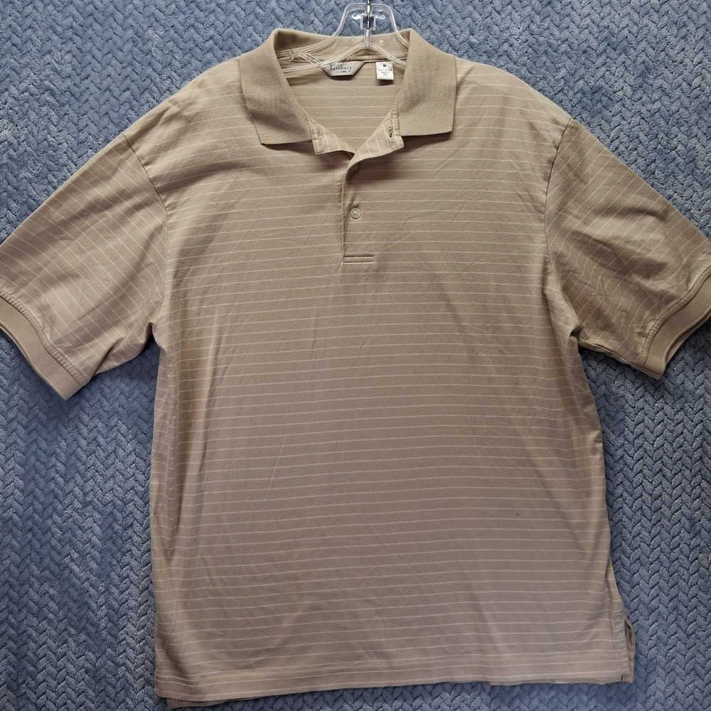 Turnbury Mens Tan Striped Polo Shirt Short Sleeve 100% Cotton‎ Size Medium